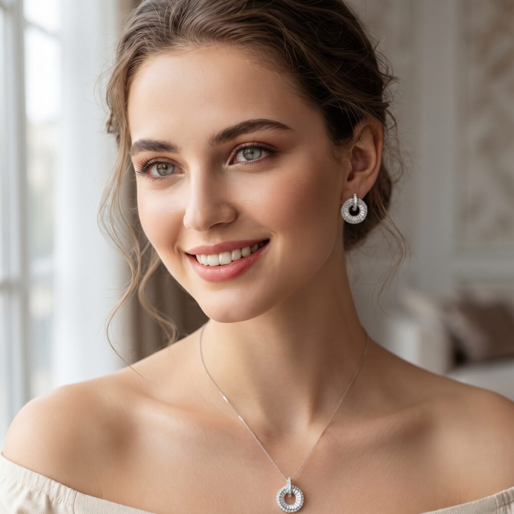 Radiant Circle Halo CZ Pendant Set