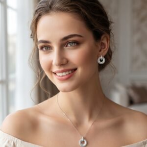 Radiant Circle Halo CZ Pendant Set
