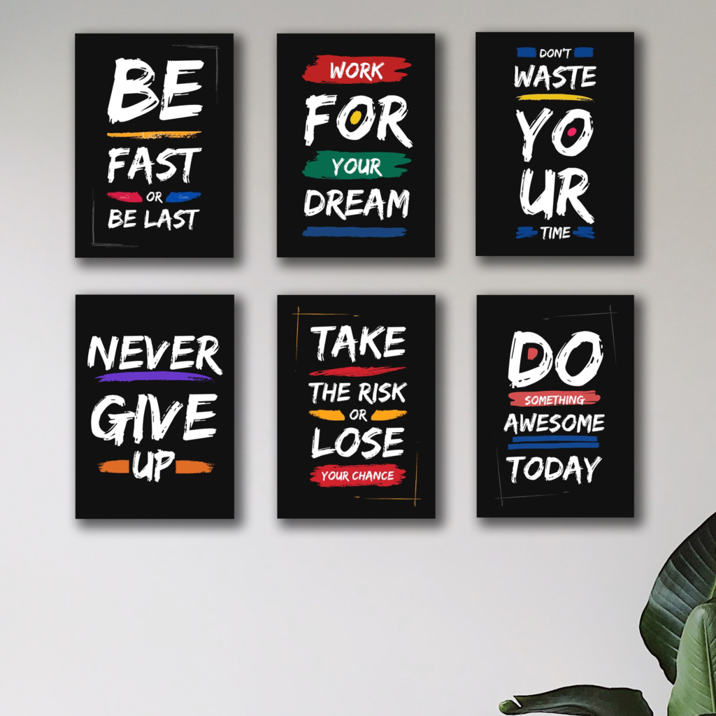 Premium Set of 6 Motivational Wall Art Frames - MDF Board