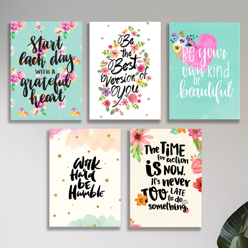 Set of 5 Motivational Wall Art Frames - MDF Board