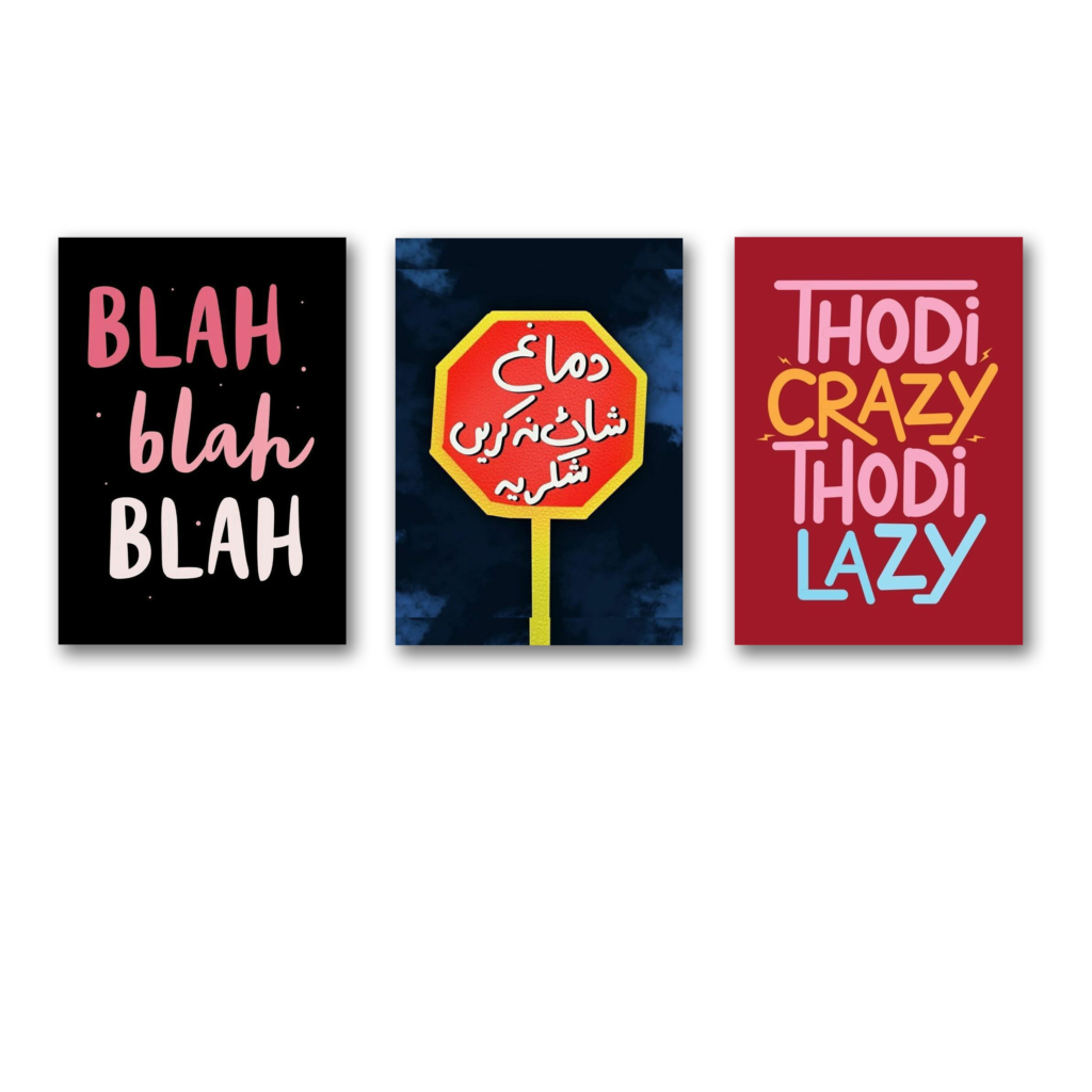 Set of 3 Trendy Wall Art Frames - Funny Quotes Design